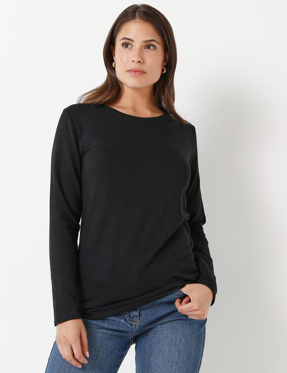 T-shirt chaleur manches longues, col rond (noir) T-shirt chaleur manches longues, col rond (noir)